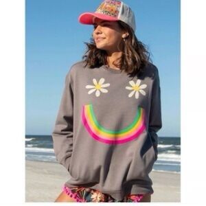 NWT Natural Life Comfy Pocket Sweatshirt - Rainbow Daisy Smile - Size M